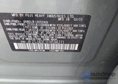 2015 Subaru Forester 2.5I Premium z USA, uszkodzony, nr VIN JF2SJADC1FH594271